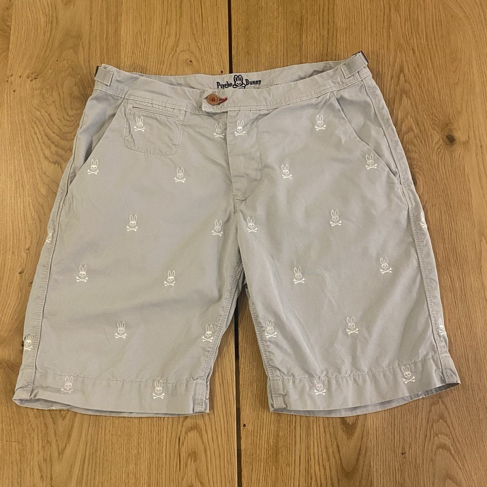 Psycho Bunny AOP classic embroidered chino Shorts men's 32"* gray inseam 8"